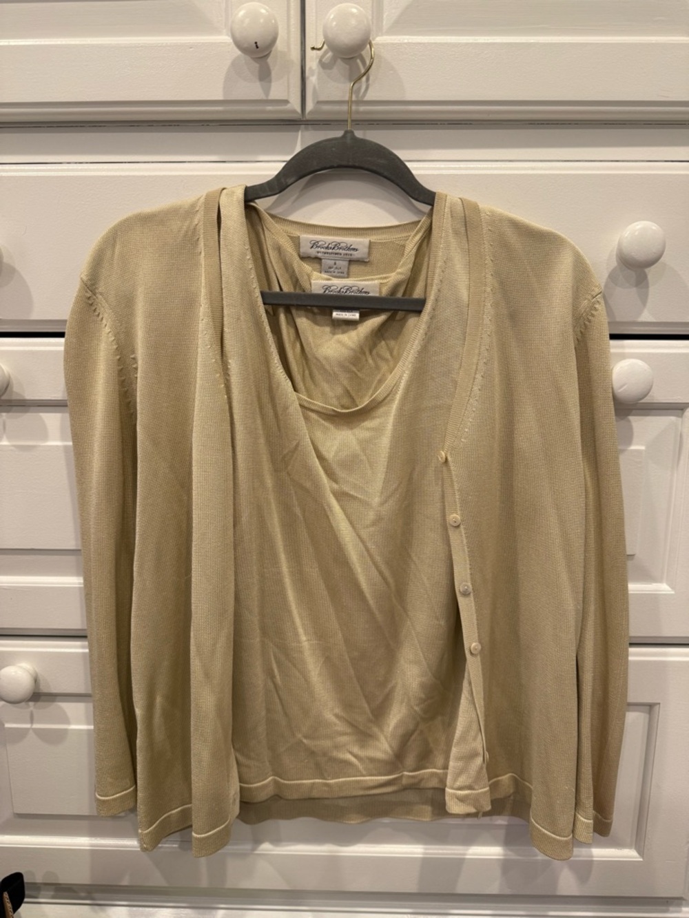Vintage Brooks Brothers Women's Cream Lightweight Silk Cardigan Two Piece Set
